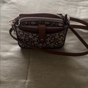 DKNY mini monogram Crossbody Bag in Brown and Cream